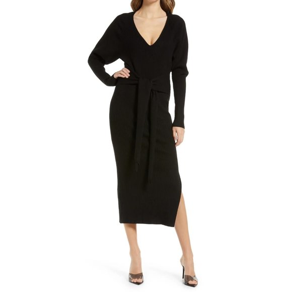 Good American Belted Rib Knit Bodycon Midi Dress - Picture 6 of 10